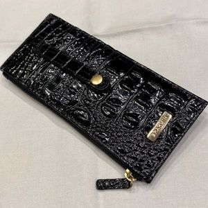 Brahmin Credit Card Wallet Black Melbourne Croc-Embossed Genuine Leather